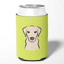 Checkerboard Lime Green Yellow Labrador Can or Bottle Hugger Cooler Sleeve for Standard 12 oz Cans, Insulated Foam Beer & Soda Can Hugger Reusable