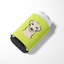 Checkerboard Lime Green Yellow Labrador Can or Bottle Hugger Cooler Sleeve for Standard 12 oz Cans, Insulated Foam Beer & Soda Can Hugger Reusable