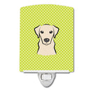 Checkerboard Lime Green Yellow Labrador Ceramic Night Light Compact, UL-Certified, Ideal for Bedroom, Bathroom, Nursery, Hallway, Kitchen, 6x4x3, Multicolor