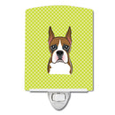 Checkerboard Lime Green Boxer Ceramic Night Light Compact, UL-Certified, Ideal for Bedroom, Bathroom, Nursery, Hallway, Kitchen, 6x4x3, Multicolor