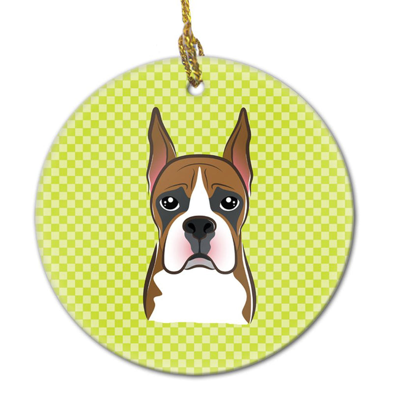 Checkerboard Lime Green Boxer Ceramic Ornament