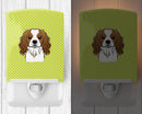 Checkerboard Lime Green Cavalier Spaniel Ceramic Night Light Compact, UL-Certified, Ideal for Bedroom, Bathroom, Nursery, Hallway, Kitchen, 6x4x3, Multicolor