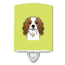 Checkerboard Lime Green Cavalier Spaniel Ceramic Night Light Compact, UL-Certified, Ideal for Bedroom, Bathroom, Nursery, Hallway, Kitchen, 6x4x3, Multicolor