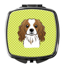 Checkerboard Lime Green Cavalier Spaniel Compact Mirror Decorative Travel Makeup Mirror for Women Girls Gifts Pocket Makeup Mirror Folding Handheld
