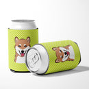 Checkerboard Lime Green Shiba Inu Can or Bottle Hugger Cooler Sleeve for Standard 12 oz Cans, Insulated Foam Beer & Soda Can Hugger Reusable