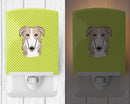 Checkerboard Lime Green Borzoi Ceramic Night Light Compact, UL-Certified, Ideal for Bedroom, Bathroom, Nursery, Hallway, Kitchen, 6x4x3, Multicolor