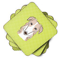 Checkerboard Lime Green Borzoi Foam Coasters Set of 4 Cup Coasters for Indoor Outdoor, Tabletop Protection, Anti Slip, Mouse pad Material