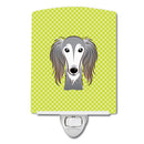 Checkerboard Lime Green Saluki Ceramic Night Light Compact, UL-Certified, Ideal for Bedroom, Bathroom, Nursery, Hallway, Kitchen, 6x4x3, Multicolor