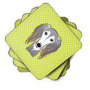 Checkerboard Lime Green Saluki Foam Coasters Set of 4 Cup Coasters for Indoor Outdoor, Tabletop Protection, Anti Slip, Mouse pad Material