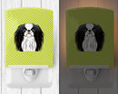 Checkerboard Lime Green Japanese Chin Ceramic Night Light Compact, UL-Certified, Ideal for Bedroom, Bathroom, Nursery, Hallway, Kitchen, 6x4x3, Multicolor