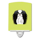Checkerboard Lime Green Japanese Chin Ceramic Night Light Compact, UL-Certified, Ideal for Bedroom, Bathroom, Nursery, Hallway, Kitchen, 6x4x3, Multicolor
