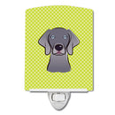 Checkerboard Lime Green Weimaraner Ceramic Night Light Compact, UL-Certified, Ideal for Bedroom, Bathroom, Nursery, Hallway, Kitchen, 6x4x3, Multicolor