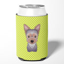Checkerboard Lime Green Yorkie Puppy Can or Bottle Hugger Cooler Sleeve for Standard 12 oz Cans, Insulated Foam Beer & Soda Can Hugger Reusable