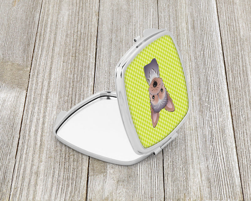 Checkerboard Lime Green Yorkie Puppy Compact Mirror BB1294SCM