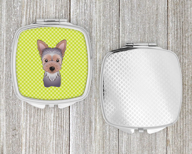 Checkerboard Lime Green Yorkie Puppy Compact Mirror BB1294SCM