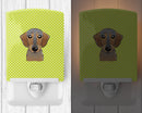 Checkerboard Lime Green Wirehaired Dachshund Ceramic Night Light Compact, UL-Certified, Ideal for Bedroom, Bathroom, Nursery, Hallway, Kitchen, 6x4x3, Multicolor