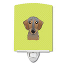 Checkerboard Lime Green Wirehaired Dachshund Ceramic Night Light Compact, UL-Certified, Ideal for Bedroom, Bathroom, Nursery, Hallway, Kitchen, 6x4x3, Multicolor