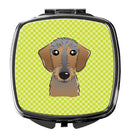 Checkerboard Lime Green Wirehaired Dachshund Compact Mirror Decorative Travel Makeup Mirror for Women Girls Gifts Pocket Makeup Mirror Folding Handheld