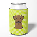Checkerboard Lime Green Chocolate Labrador Can or Bottle Hugger Cooler Sleeve for Standard 12 oz Cans, Insulated Foam Beer & Soda Can Hugger Reusable