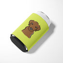 Checkerboard Lime Green Chocolate Labrador Can or Bottle Hugger Cooler Sleeve for Standard 12 oz Cans, Insulated Foam Beer & Soda Can Hugger Reusable