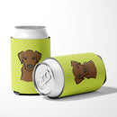 Checkerboard Lime Green Chocolate Labrador Can or Bottle Hugger Cooler Sleeve for Standard 12 oz Cans, Insulated Foam Beer & Soda Can Hugger Reusable