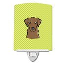 Checkerboard Lime Green Chocolate Labrador Ceramic Night Light Compact, UL-Certified, Ideal for Bedroom, Bathroom, Nursery, Hallway, Kitchen, 6x4x3, Multicolor