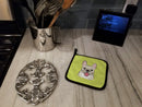 Checkerboard Lime Green French Bulldog Pot Holder Set of 2 Heat Resistant Quilted Hot Pads 7.5 x 7.5 Inch, Insulated Kitchen Trivets for Cooking & Baking