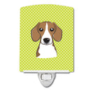 Checkerboard Lime Green Beagle Ceramic Night Light Compact, UL-Certified, Ideal for Bedroom, Bathroom, Nursery, Hallway, Kitchen, 6x4x3, Multicolor
