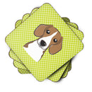 Checkerboard Lime Green Beagle Foam Coasters Set of 4 Cup Coasters for Indoor Outdoor, Tabletop Protection, Anti Slip, Mouse pad Material