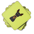 Checkerboard Lime Green Min Pin Foam Coasters Set of 4 Cup Coasters for Indoor Outdoor, Tabletop Protection, Anti Slip, Mouse pad Material