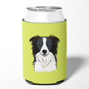 Checkerboard Lime Green Border Collie Can or Bottle Hugger Cooler Sleeve for Standard 12 oz Cans, Insulated Foam Beer & Soda Can Hugger Reusable
