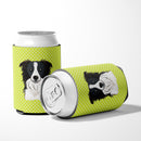 Checkerboard Lime Green Border Collie Can or Bottle Hugger Cooler Sleeve for Standard 12 oz Cans, Insulated Foam Beer & Soda Can Hugger Reusable