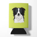 Checkerboard Lime Green Border Collie Can or Bottle Hugger Cooler Sleeve for Standard 12 oz Cans, Insulated Foam Beer & Soda Can Hugger Reusable