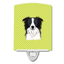 Checkerboard Lime Green Border Collie Ceramic Night Light Compact, UL-Certified, Ideal for Bedroom, Bathroom, Nursery, Hallway, Kitchen, 6x4x3, Multicolor