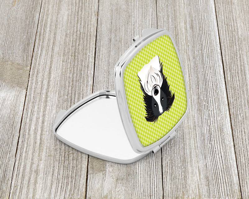 Checkerboard Lime Green Border Collie Compact Mirror BB1303SCM