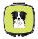 Checkerboard Lime Green Border Collie Compact Mirror Decorative Travel Makeup Mirror for Women Girls Gifts Pocket Makeup Mirror Folding Handheld