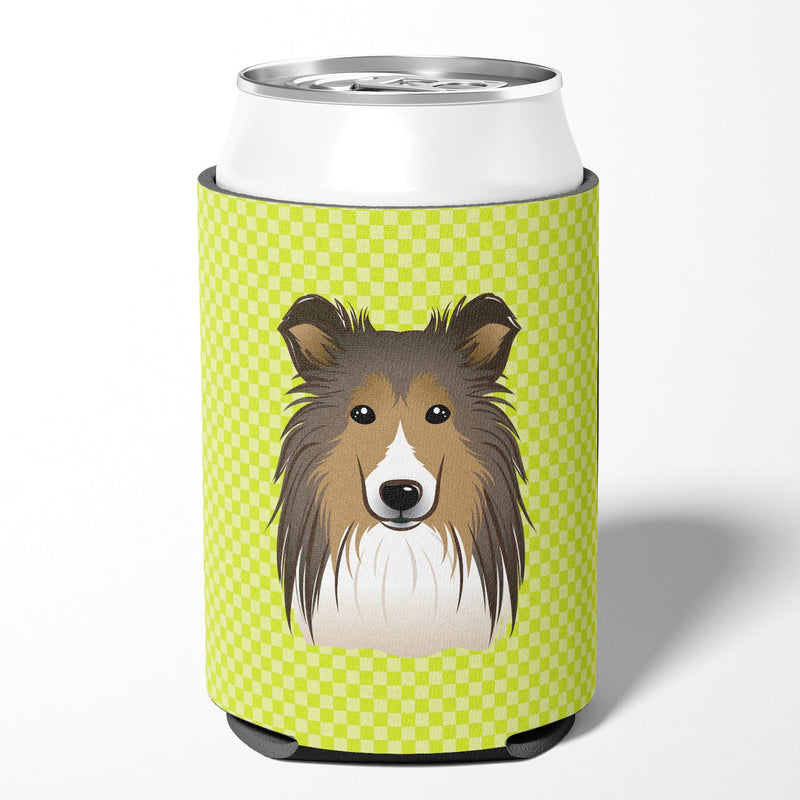 Checkerboard Lime Green Sheltie Can or Bottle Hugger BB1304CC