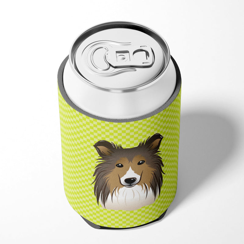 Checkerboard Lime Green Sheltie Can or Bottle Hugger BB1304CC