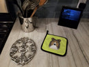Checkerboard Lime Green Sheltie Pot Holder Set of 2 Heat Resistant Quilted Hot Pads 7.5 x 7.5 Inch, Insulated Kitchen Trivets for Cooking & Baking