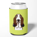 Checkerboard Lime Green Basset Hound Can or Bottle Hugger Cooler Sleeve for Standard 12 oz Cans, Insulated Foam Beer & Soda Can Hugger Reusable