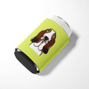 Checkerboard Lime Green Basset Hound Can or Bottle Hugger Cooler Sleeve for Standard 12 oz Cans, Insulated Foam Beer & Soda Can Hugger Reusable