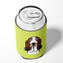 Checkerboard Lime Green Basset Hound Can or Bottle Hugger Cooler Sleeve for Standard 12 oz Cans, Insulated Foam Beer & Soda Can Hugger Reusable