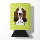 Checkerboard Lime Green Basset Hound Can or Bottle Hugger Cooler Sleeve for Standard 12 oz Cans, Insulated Foam Beer & Soda Can Hugger Reusable