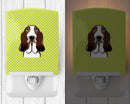 Checkerboard Lime Green Basset Hound Ceramic Night Light Compact, UL-Certified, Ideal for Bedroom, Bathroom, Nursery, Hallway, Kitchen, 6x4x3, Multicolor