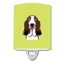 Checkerboard Lime Green Basset Hound Ceramic Night Light Compact, UL-Certified, Ideal for Bedroom, Bathroom, Nursery, Hallway, Kitchen, 6x4x3, Multicolor