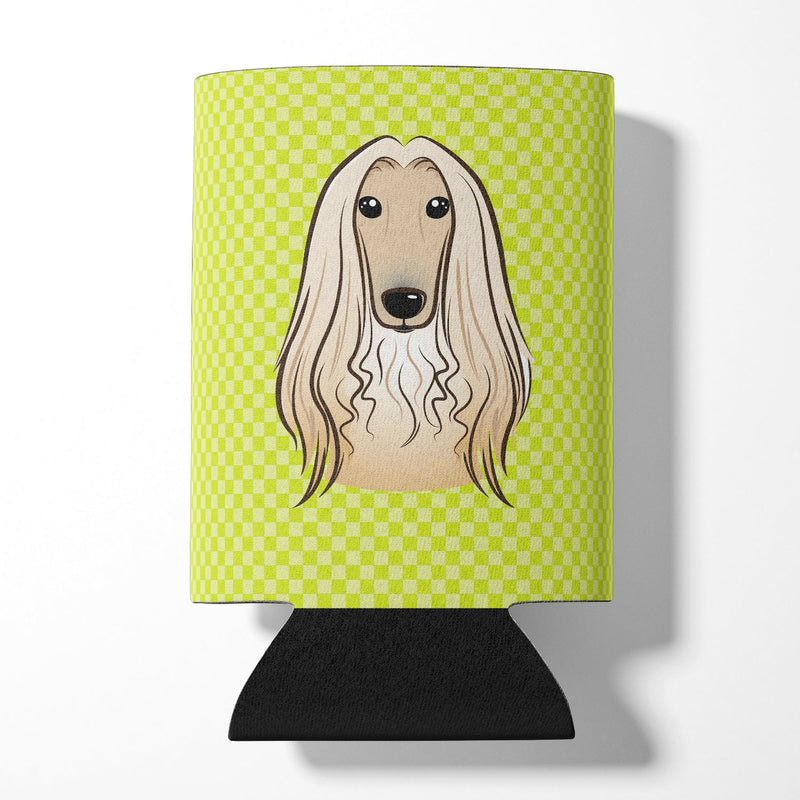 Checkerboard Lime Green Afghan Hound Can or Bottle Hugger BB1306CC