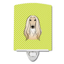 Checkerboard Lime Green Afghan Hound Ceramic Night Light Compact, UL-Certified, Ideal for Bedroom, Bathroom, Nursery, Hallway, Kitchen, 6x4x3, Multicolor