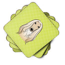 Checkerboard Lime Green Afghan Hound Foam Coasters Set of 4 Cup Coasters for Indoor Outdoor, Tabletop Protection, Anti Slip, Mouse pad Material