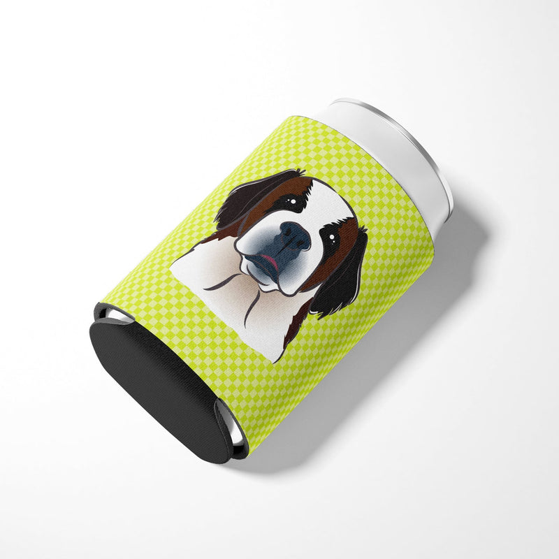 Checkerboard Lime Green Saint Bernard Can or Bottle Hugger BB1308CC