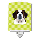Checkerboard Lime Green Saint Bernard Ceramic Night Light Compact, UL-Certified, Ideal for Bedroom, Bathroom, Nursery, Hallway, Kitchen, 6x4x3, Multicolor